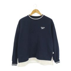 リーボック Reebok トレーナー スポーツウエア M 紺 ネイビー クルーネック 長袖 レイヤード風 /CK15 ■GY75