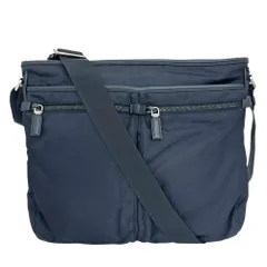 プラダ ショルダーバッグ メンズ メッセンジャーバッグ 斜め掛け PRADA VA220M ナイロン サフィアーノレザー ネイビー 紺 シルバー金具【中古品】