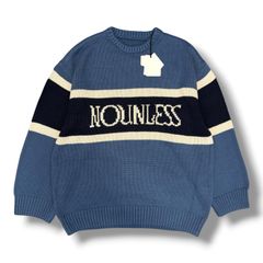 参考上代25300円 未使用 NOUNLESS CLASSIC LOGO KNIT ロゴ ニット 長袖セーター オーバーサイズ ナウンレス 112420130250 ブルー 2 （2930MG）