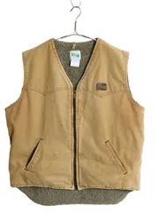 90s キー ダック ベスト メンズ L 古着 オールド ワーク 裏 ボア パイル フリース ライナー付き フルジップ 重ね着 前開き ワンポイント 茶