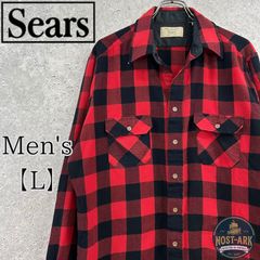 T340 Sears 70s シアーズ ブロックチェック ネルシャツ レッド〔L〕