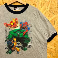 MARVEL 링거 T셔츠 스파이더 맨 아이언 맨 울버린 헐크 서리 내리기 그레이 네이비 맨즈 XL 아메코미 캐릭터 반소매
