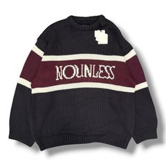 参考上代25300円 未使用 NOUNLESS CLASSIC LOGO KNIT ロゴ ニット 長袖セーター オーバーサイズ ナウンレス 112420130250 ネイビー 2 （2933MG）