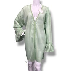 参考上代35200円 未使用 NOUNLESS SHEER KNIT CARDIGAN シアーニット カーディガン 長袖 ガウン ナウンレス 112510130150 ミント 1 （2928MG）