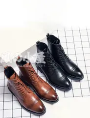 チェルシーブーツ ビジネスブーツ 本革　メンズ ブーツ　フォーマル カジュアル ハイカット 紐靴 防水　革靴