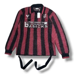 参考上代70400円 未使用 BASICKS 25AW 2WAY FOOTBALL STRIPE KNIT フットボールストライプニット セーター ベイシックス S4.5-0803 レッドストライプ M （3126MG）