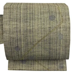 【美品】 名古屋帯 秀品 幾何学模様 箔 灰緑 正絹 【中古】