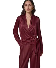 ダナ キャラン ニューヨーク レディース トップス シャツ Vネック ブラウス 長袖 Donna Karanew York Womens LongSleeve Crinkled VNeck Blous