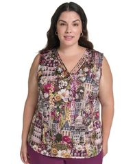 カール ラガーフェルド レディース トップス シャツ Vネック プラスサイズ プリント ブラウス グラフィック KARLAGERFELD PARIS Plusize GraphicPrint VNec