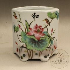中国美術 彩蓮花六方小筆箱 書道具 文房具 工芸品 美術品 置物