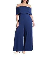 エロクイ レディース トップス ジャンプスーツ プラスサイズ ELOQUII Womens Plusize Off Shoulder Jumpsuit Navy ネイビー
