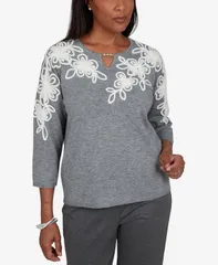 アルフレッド ダナー レディース アウター パーカー・スウェット フラワー柄 プチ フラワー Alfredunner Petite Keyhole FloralEmbroidery 34Sleeve