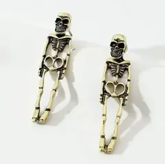 スカル 骸骨 ピアス ゴールドカラー ユニーク アクセサリー