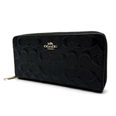 良品 COACH コーチ 長財布 ブラック シグネチャー エンボス レザー ラウンドファスナー ゴールド金具 로고 브래킷 몰드 라운드 Zip 지갑 동전 지갑 지갑 카드 수납 여성 남성 유니섹스