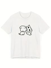 新品 送料無料 犬と猫イラスト T シャツ ペット好き 動物グラフィック かわいい系 ラフ線画 ストリートカジュアル