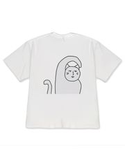 新品 送料無料 ネコイラスト 背面プリント T シャツ 線画 シュール ゆるかわ グラフィック ラフタッチ 動物柄 ユーモラス