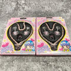 [2 개 세트] 진주 & 보석 세트 온다 소녀 장난감 목걸이 귀걸이 반지 놀이 놀이 귀엽게 드레스 Pearl Jewelry Set Vintage Japan