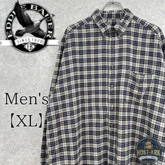 T346【Eddie Bauer】チェック柄 ボタンダウン 長袖シャツ ネイビー×ベージュ〔XL〕