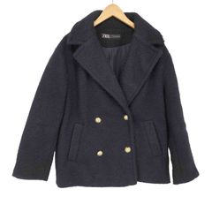 ザラ ZARA フェイクボア ダブルブレスト 金ボタン チェスターコート レディース import：S 
