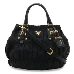 PRADA プラダ TESSUTO ギャザー トートバッグ ハンドバッグ 2WAY ショルダーバッグ ナイロン NERO ブラック 黒 海外ブティック購入品 BN1792
