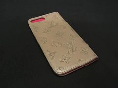 LOUIS VUITTON ルイヴィトン モノグラムマヒナ フォリオ iPhone7+ 7 Plus対応 手帳型 アイフォンケース グレージュ系 ファッション小物 普段使い 中古 DP8815