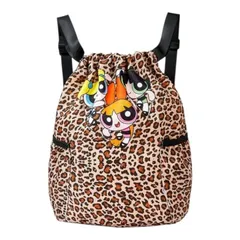 THE POWERPUFF GIRLS 　パワーパフガールズ　ナップサック　リュック　ヒョウ柄　パワパフ　バブルス　ブロッサム　バターカップ　体操着入れ　ジム着入れ　温泉バッグ　体育着入れ　プールバッグ　シューズバッグ　可愛い　アメコミ　キャラクター　海外製品