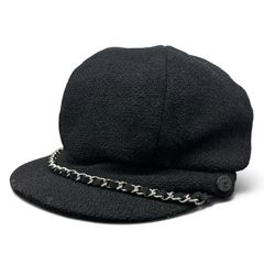 CHANEL シャネル キャスケット ブラック Lサイズ ココマーク チェーン CHANEL 希少 極美品 シャネル ココマーク ツイード チェーンデザイン