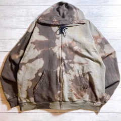 【雰囲気抜群】Hanes ZIP HOODIE ジップパーカー ブラウン カーキ ブラック タイダイ柄 フェード加工 フルジップ スウェットパーカー 古着 #C7246