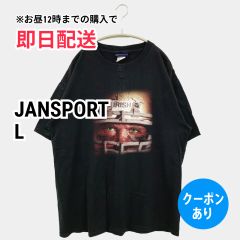 JANSPORT ジャンスポーツ Tシャツ/カットソー L ブラック 前面プリント バックプリント 無地 ミドル丈 半袖 クルーネック(丸首) メンズ