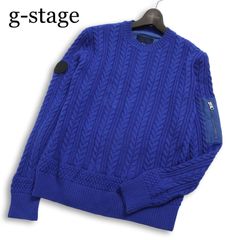 g-stage ジーステージ 秋冬★ ウール100％ ケーブル編み ワッペン ジップ セーター ニット Sz.46 メンズ 紺 日本製