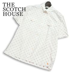 THE SCOTCH HOUSE スコッチハウス 春夏★ 総柄 半袖 ボタンダウン ワーク シャツ Sz.L　メンズ 白