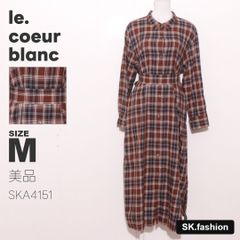 美品 le. coeur blanc ワンピース ミディ丈　長袖　シャツワンピース　チェック柄　ポケット付き　サイドスリット　ウエストリボン