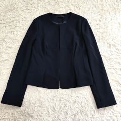 29323✨ヨーコチャン ノーカラージャケット ペプラム 美シルエット 紺