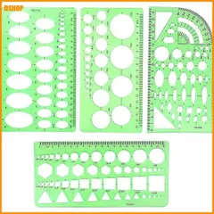 中古 送料無料★定規 4個セット テンプレート 円定 規 製図 定規 デザイン定 規 お絵描き定 規 製 図用三角定 規 計量 即納