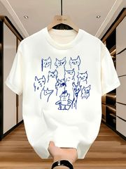 新品 送料無料 たくさんの猫イラスト T シャツ ネコ好き ユーモラス ラフスケッチ 手描き風 グラフィック ストリート カジュアル