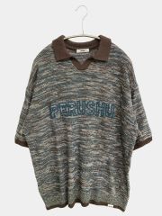 Perushu ペルーシュ ニット/セーター L ニット ブランドロゴ その他総柄 ミドル丈 半袖 Vネック メンズ レディース