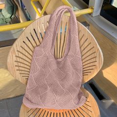 韓国ニットバッグ 編み込み トートバッグ カラー：ダスティピンク 商品コード：6ZYALI-002