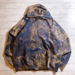 【雰囲気抜群】FRUIT OF THE LOOM ZIP HOODIE フルーツオブザルーム ブルー ブラウン タイダイ柄 フルジップ パーカー スウェット 2XL 古着 #F8273