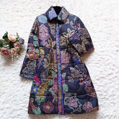  상태좋음 LEONARD レオナール シルク100% 中綿 ロングコート 9R ペイズリー 花柄 フラワー マルチカラー