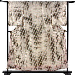 小紋 身丈154cm 裄丈62.5cm S 袷 バチ衿 楓 紅葉 金彩 クリーム 正絹 優品 【中古】
