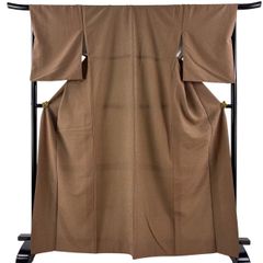 小紋 身丈167cm 裄丈67.5cm L 袷 縦縞 茶色 化繊 優品 【中古】