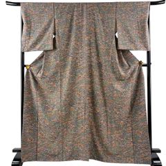小紋 身丈168cm 裄丈68cm L 袷 建物 松 青灰色 正絹 優品 【中古】