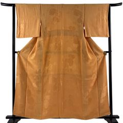 【美品】 色無地 身丈159.5cm 裄丈63cm S 袷 オレンジ 正絹 優品 一つ紋 【中古】