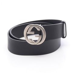 グッチ GUCCI ベルト インターロッキングG 368186 ブラック レザー ベルト レディース Used B