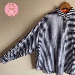【niko and...】Misayoさんコラボ ストライプビッグシャツ Fサイズ（長袖 ストライプ柄 オーバーサイズ 配色 衿裏オレンジ 綿100% ニコアンド メイクスタッフ make stuff）