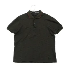 GUCCI グッチ ポロシャツ 半袖 GG ロゴ ジャガード ライン 鹿の子 カノコ イタリア製 トップス カーキ S メンズ 【中古】
