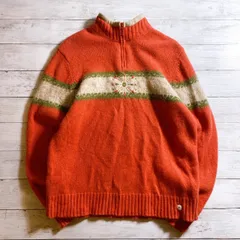【定番アウトドア】WOOLRICH HALF ZIP SWEATER ウールリッチ オレンジ レッド グリーン ハーフジップ ハイネック ノルディック柄 ウール ニットセーター 古着 #W8264