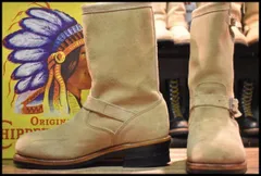 【8E 箱付 美品 PT83 黒タグ 93年】Chippewa チペワ スエード エンジニア 90863 サンドスエード ベージュ スチールトゥ ブーツ HOPESMORE【GP978】