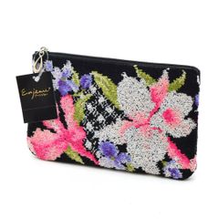 599637 미사용 品 Enjeau アーンジョー 花柄シェニール織ポーチ レディース ブラック ピンク他