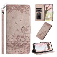 FALUWONRU ZTE かんたんスマホ5 A601ZTケース手帳型 猫柄 可愛い スマホケース かわいい 本革 レザー 軽量 カバー 桜の木デザイン マグネット内蔵 カード収納 スタンド機能付き かんたんスマホ5 ケース手帳型 6.3インチ対応 猫モチーフ